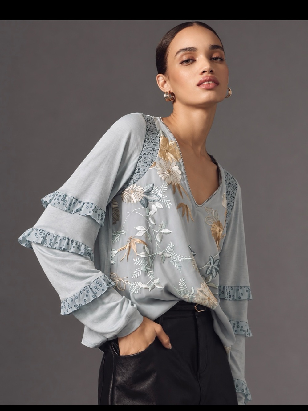 Anthropologie Tiny Frances Long-Sleeve Ruffled Top
